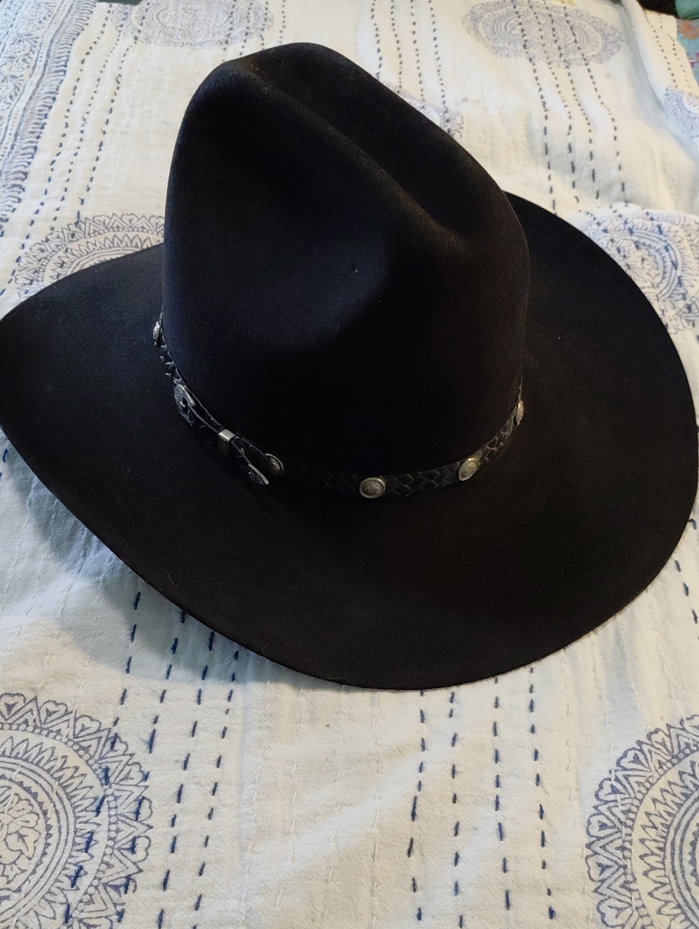 Stetson Vintage Black Western Felt 5x Beaver Cowboy Hat with Braided Band